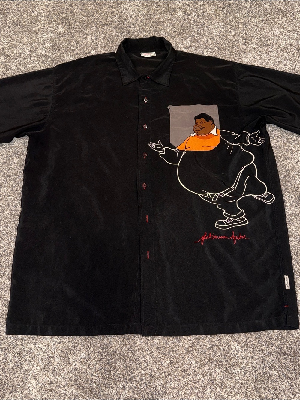 VTG Platinum Fubu Fat Albert Button Up Shirt Size XXXL Black 3XL Hip Hop 90s